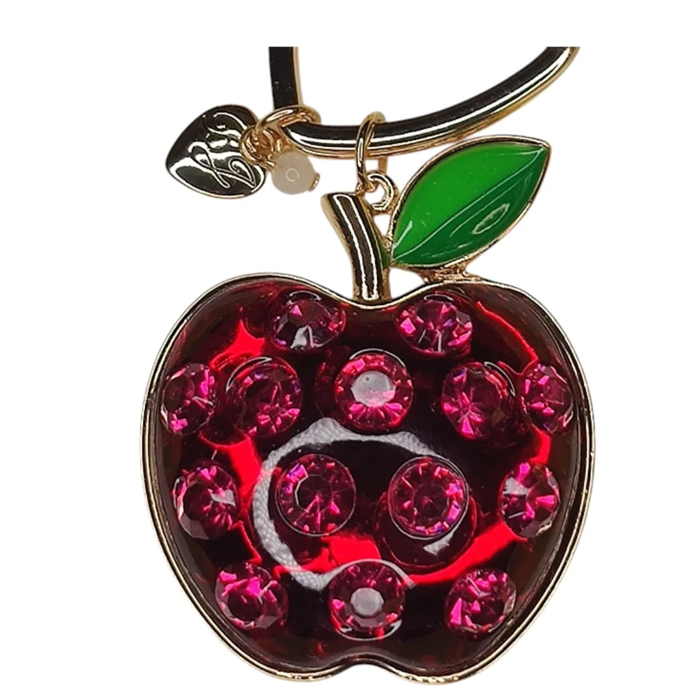 Betsey Johnson Red Apple Rhinestone Accented Bag Charm Keychain